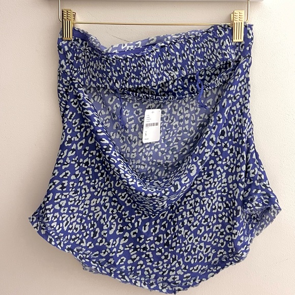 NWT Free People Take You Anywhere animal print Tube top strapless satin blue S - Picture 9 of 16